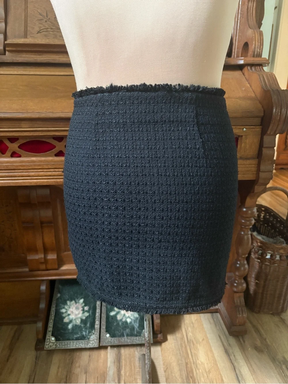 Anthropology Maeve Preppy Academia Collegiate Black Mini Tweed Skirt